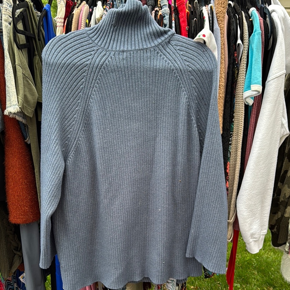 Women's Ribbed Turtleneck Sweater - Grayish Blue